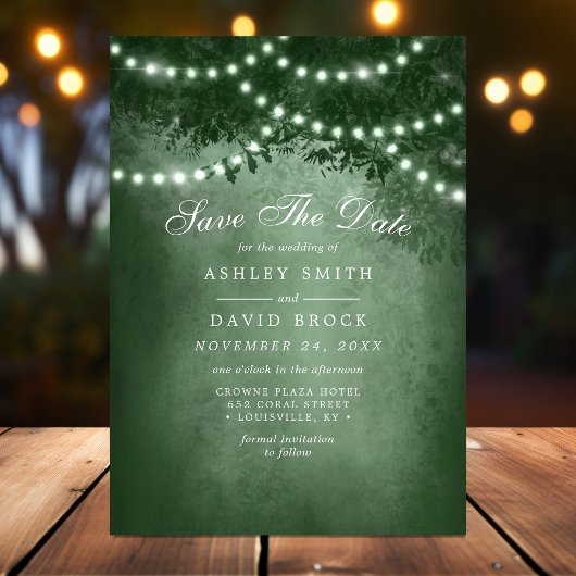 Save The Date Green Rustic Tree String Lights Enregistrer La Car