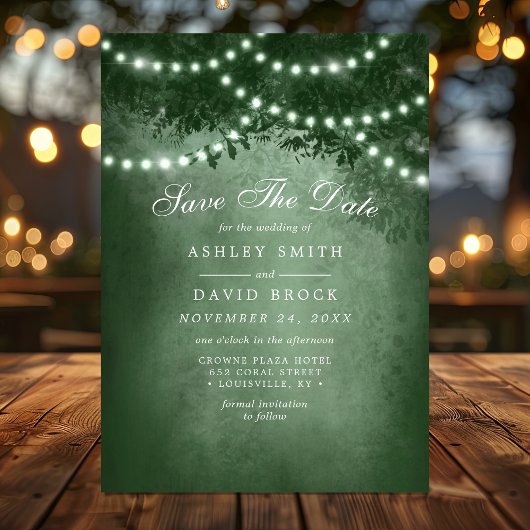 Save The Date Green Rustic Tree String Lights Enregistrer La Car