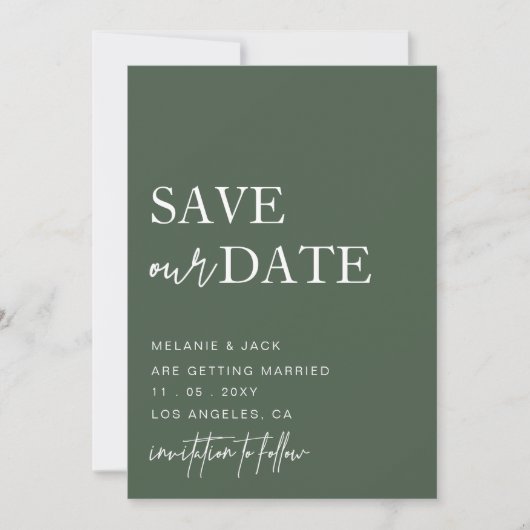 Save The Date Green Simple Calligraphy Enregistrer La Date (Devant)
