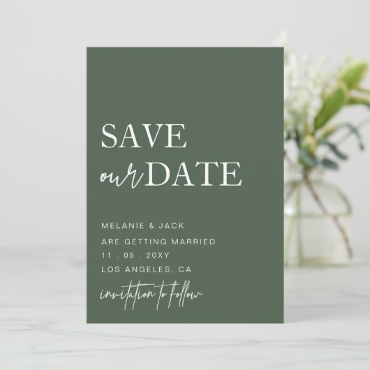 Save The Date Green Simple Calligraphy Enregistrer La Date (Debout devant)