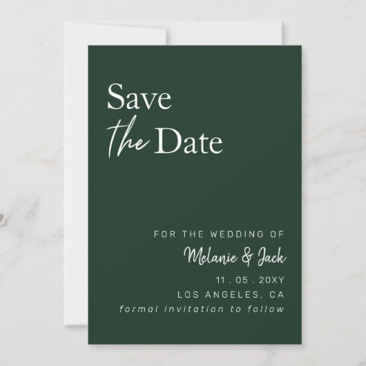 Save The Date Green Simple Calligraphy Photo Enregistrer La Date (Devant)