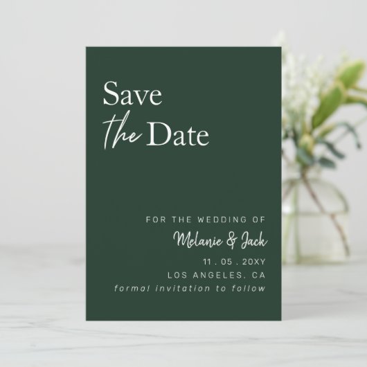 Save The Date Green Simple Calligraphy Photo Enregistrer La Date (Debout devant)