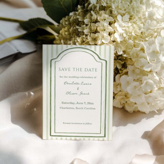 Save The Date Green Wedding Striped