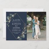 Save The Date greenery bleu marine photo mariage enregistrer la  (Devant)