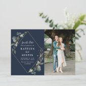 Save The Date greenery bleu marine photo mariage enregistrer la  (Debout devant)