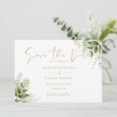 Save The Date Greenery Floral Photo Écriture Dorée (Debout devant)
