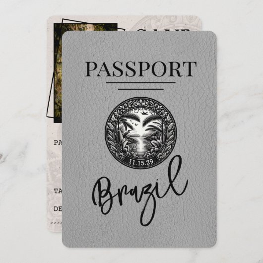 Save The Date Grey Brésil Passeport Enregistrer La Date (Devant / Derrière)