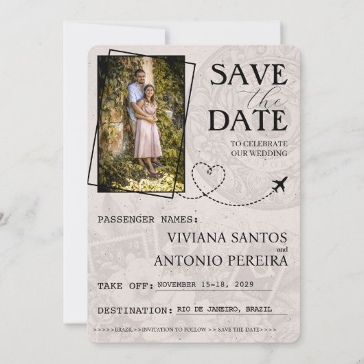 Save The Date Grey Brésil Passeport Enregistrer La Date (Dos)