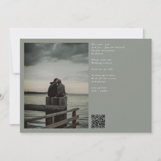 Save The Date Grey Green Classic Elegant QR Code Mariage photo (Dos)