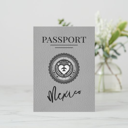 Save The Date Grey Mexique Passeport Enregistrer La Date (Debout devant)