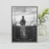 Save The Date Grey Trendy Lace Flourish Initials Wedding Photo (Debout devant)