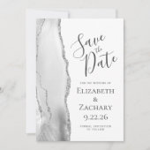 Save The Date Gris blanc Argent Agate 5-Photo Enregistrer la dat (Devant)