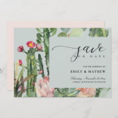 SAVE THE DATE GRIS BOHO ROSE DESERT CACTUS COULEUR D'EAU FLORALE (Devant / Derrière)