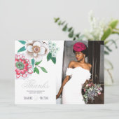 Save The Date Gris botanique vert rose floral Merci (Debout devant)