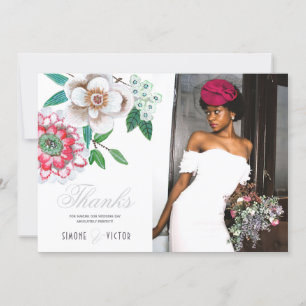 Save The Date Gris botanique vert rose floral Merci