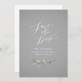 Save The Date Gris Calligraphie simple rustique mariage (Devant / Derrière)