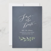 Save The Date Gris calligraphie simple rustique verdure mariage (Devant)