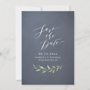 Save The Date Gris calligraphie simple rustique verdure mariage