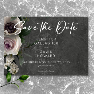 Save The Date Gris Charbon Élégant Floral Mariage Moderne