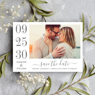 Save The Date Gris Charbon Gras Date Numérique Photo Mariage