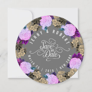 Save The Date Gris Charbon Humeur Vintage Floral Fuchsia Rose