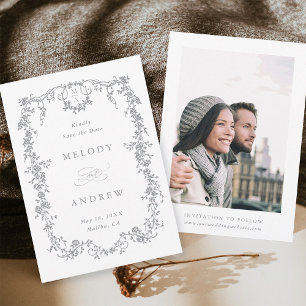 Save The Date Gris classique Français Floral Mariage victorien P