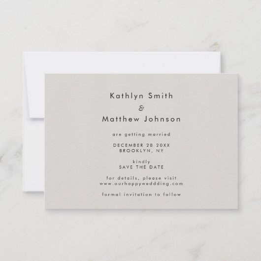 Save The Date Gris Élégant Script Photo moderne Simple Mariage (Dos)