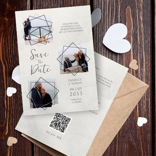 Save The Date Gris Trois Photos Collage Animaux de compagnie Chi