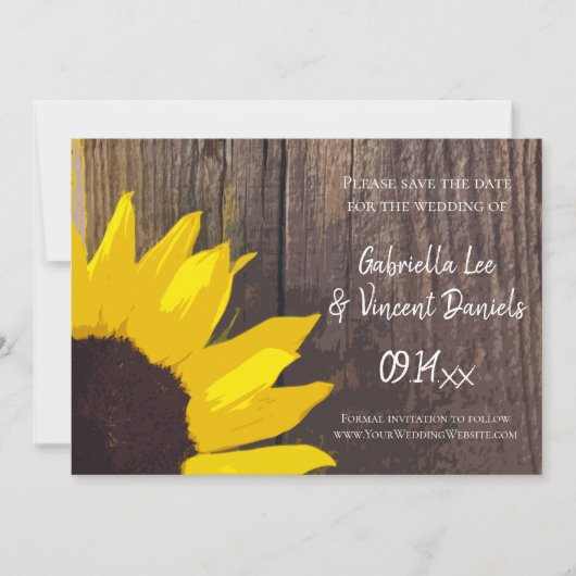 Save The Date Grotte de tournesol rustique Mariage en bois Enreg (Devant)