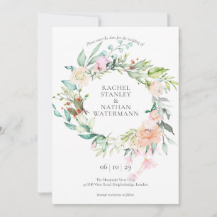 Save The Date Guirlande florale élégante à l'aquarelle de rose p