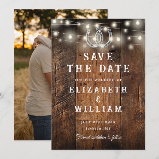 Save The Date Guirlande lumineuse Bois de grange Photo Mariage o (Devant / Derrière)