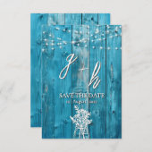 Save The Date Guirlande lumineuse en bois rustique bleu pour fai (Devant / Derrière)
