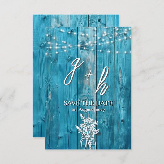 Save The Date Guirlande lumineuse en bois rustique bleu pour fai (Devant / Derrière)