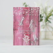 Save The Date Guirlande lumineuse en bois rustique rose vif pot  (Debout devant)