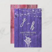 Save The Date Guirlande Lumineuse en Bois Rustique Violet Bohème (Devant / Derrière)