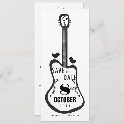 Save The Date Guitare avec Inséparables (Devant / Derrière)