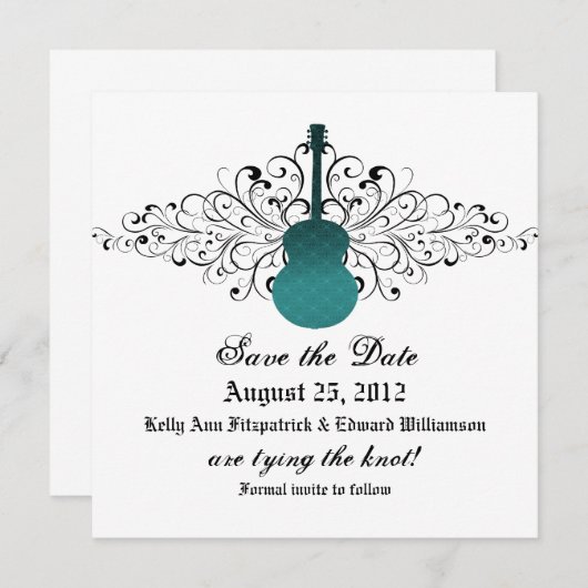 Save The Date Guitare turquoise Swirls Enregistrer l'Invitation  (Devant / Derrière)
