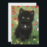 Save The Date Gustav Klimt Kitten<br><div class="desc">Carte avec un chaton Gustav Klimt ! Ce chaton noir porte un collier d'argent et s'assoit dans un champ de fleurs rouges,  bleues,  blanches et jaunes. Un cadeau merveilleux pour les amateurs d'art amoureux des chats et autrichiens !</div>