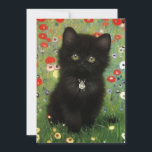Save The Date Gustav Klimt Kitten<br><div class="desc">Carte avec un chaton Gustav Klimt ! Ce chaton noir porte un collier d'argent et s'assoit dans un champ de fleurs rouges, bleues, blanches et jaunes. Un cadeau merveilleux pour les amateurs d'art amoureux des chats et autrichiens !</div>