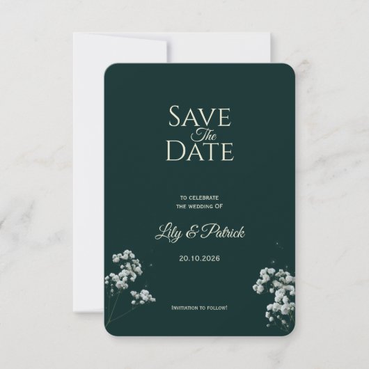 Save The Date Gypsophile vert émeraude élégant pour bébé (Devant)