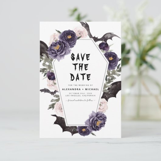 Save The Date Halloween Enregistrer la date Mariage gothique (Debout devant)