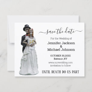 Save The Date halloween épouvantails squelettes mariée et marié 