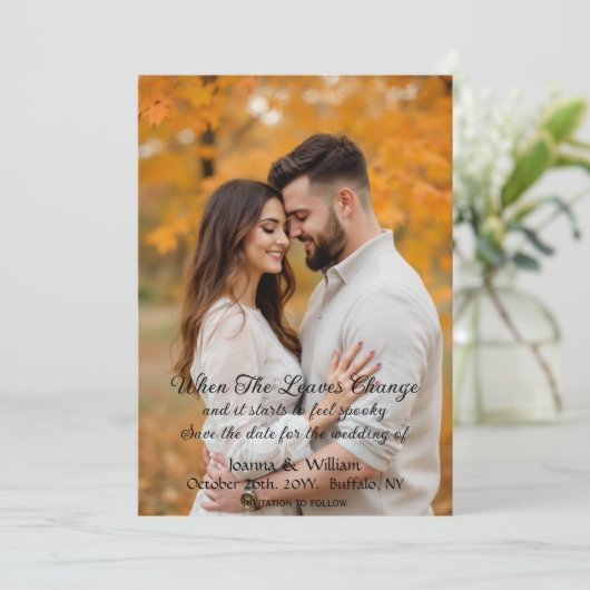 Save The Date Halloween Mariage à thème avec photo Enregistrer l (Debout devant)