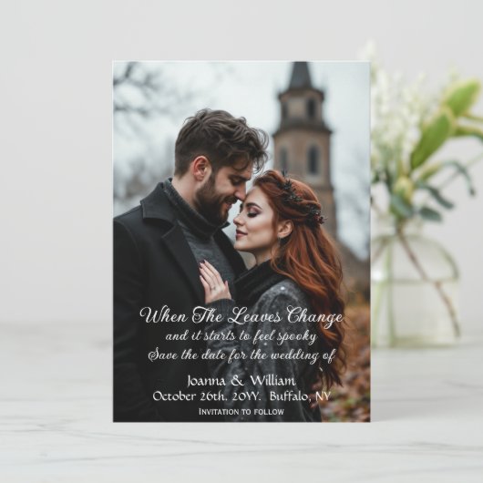 Save The Date Halloween Mariage à thème photo gothique florale (Debout devant)