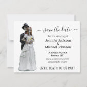 Save The Date halloween squelettes éffrayants marié et marié (Devant)