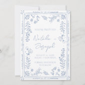 Save The Date Hand Drawn Azure Blue Floral Garden Photo Wedding (Dos)