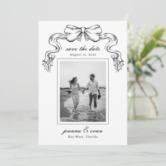 Save The Date Hand Drawn Bow & Photo Modern Wedding (Debout devant)