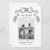 Save The Date Hand Drawn Bow & Photo Modern Wedding (Devant / Derrière)