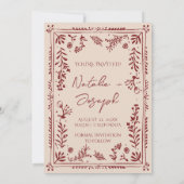 Save The Date Hand Drawn Burgundy Deep Red Floral Garden Wedding (Dos)