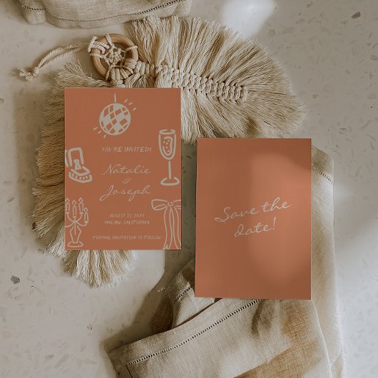 Save The Date Hand Drawn Coral Romantic Whimsical Wedding